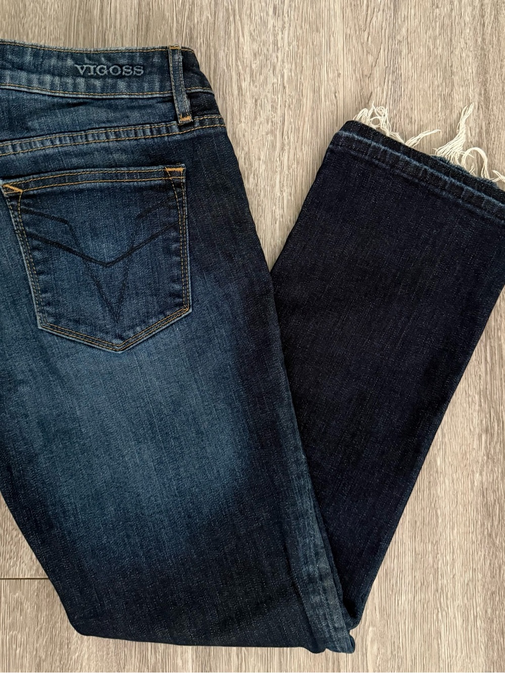 Vigoss Dark Blue Cropped Raw Hem Jeans